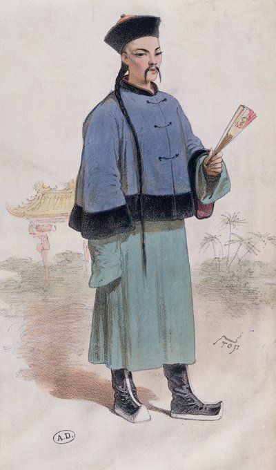 Mandarin in a fur trimmed coat with fan by Stop
